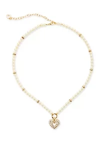 White Beaded Heart Pendant Necklace