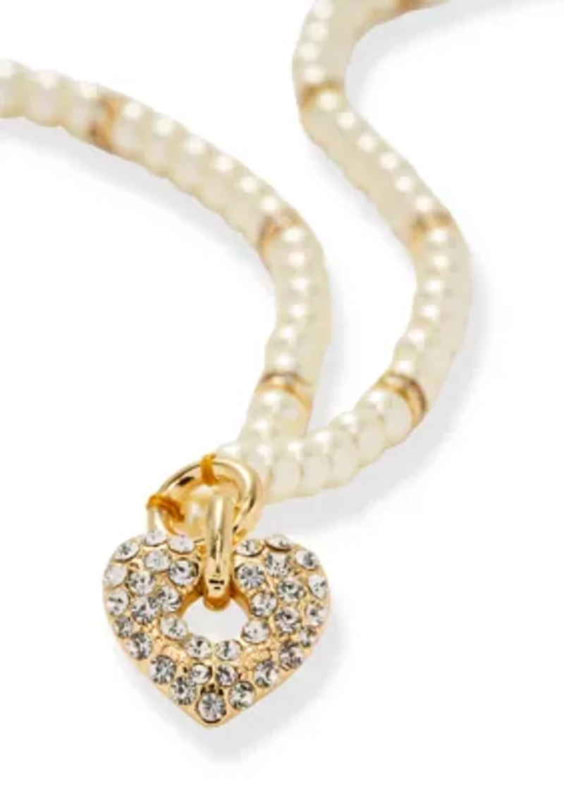 White Beaded Heart Pendant Necklace