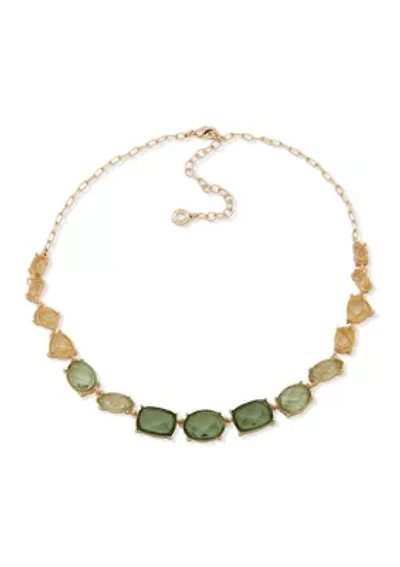 Green Stationed Stone Frontal Necklace