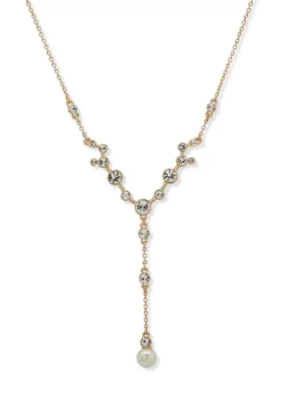 Crystal Pearl Stone Y Necklace