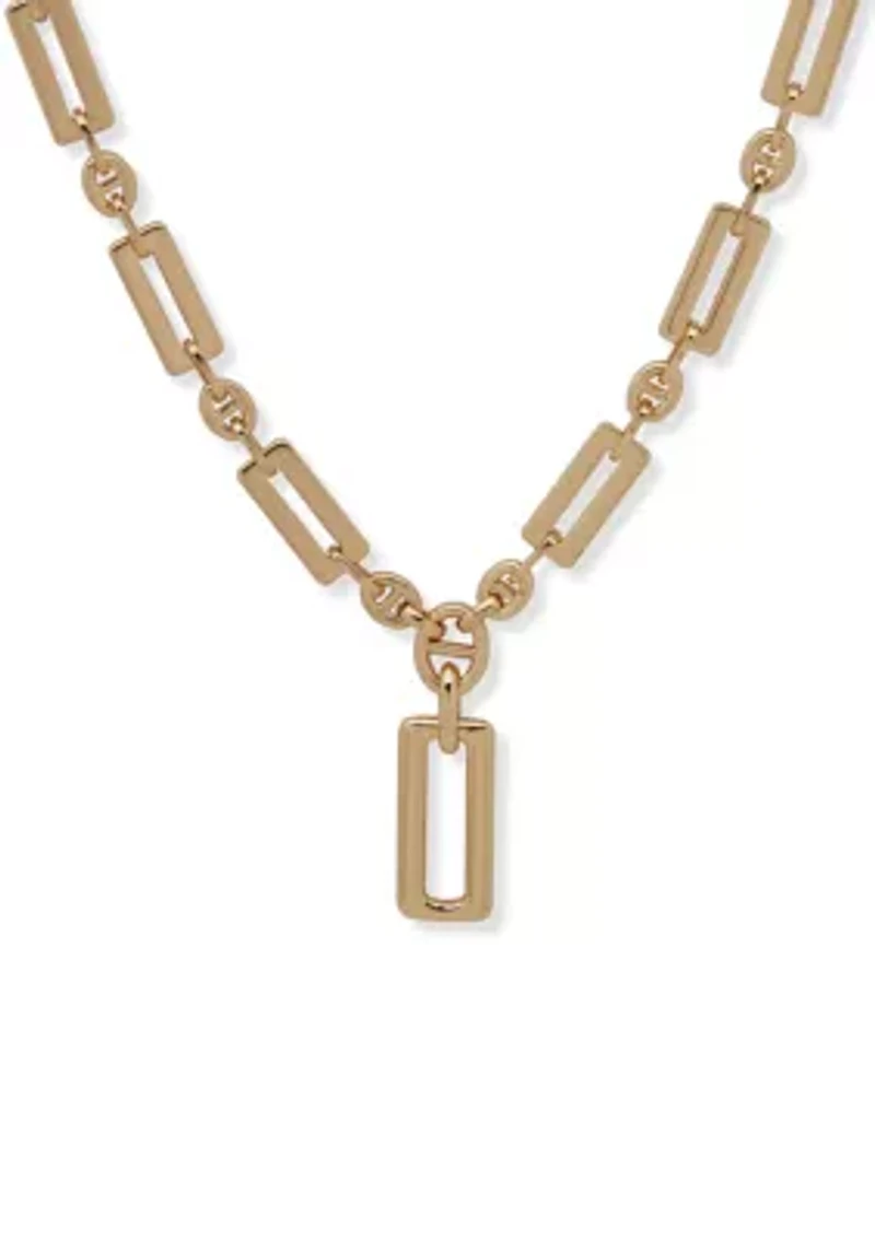 Wide Link Gold Tone Y Necklace