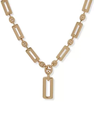 Wide Link Gold Tone Y Necklace