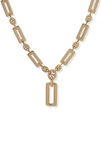 Wide Link Gold Tone Y Necklace