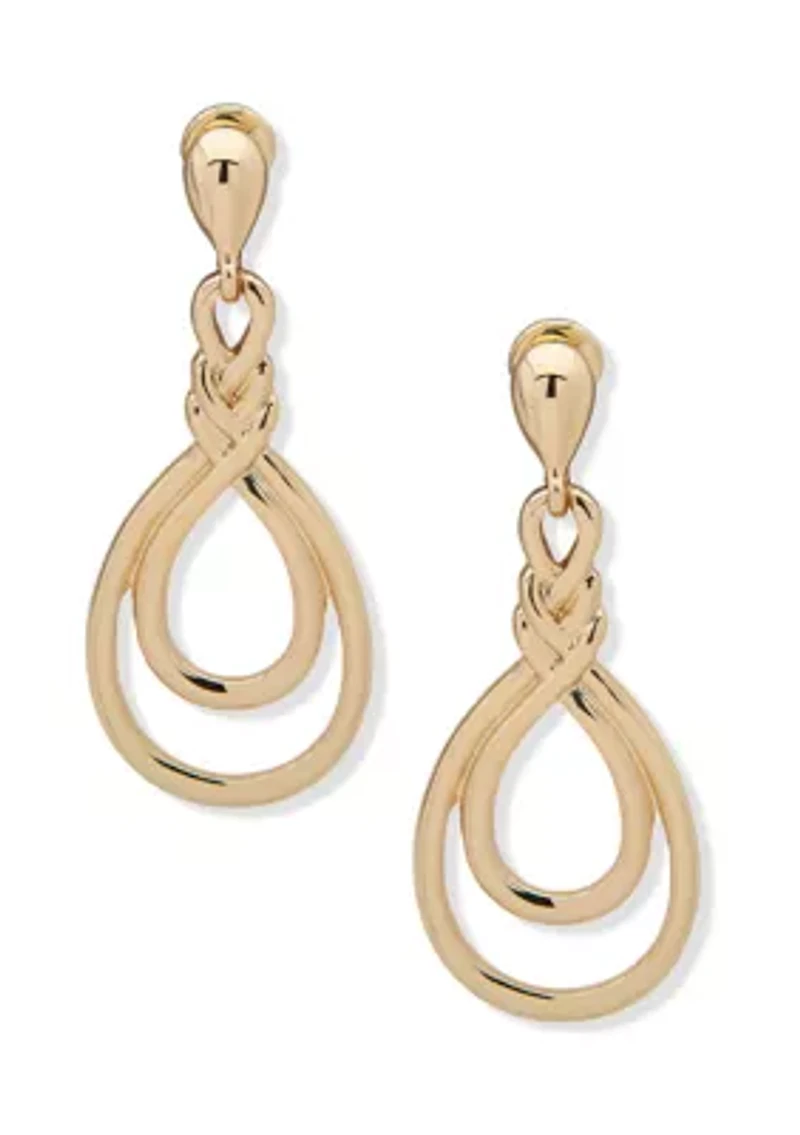 Gold Tone Metal Teardrop Linear Clip Earrings