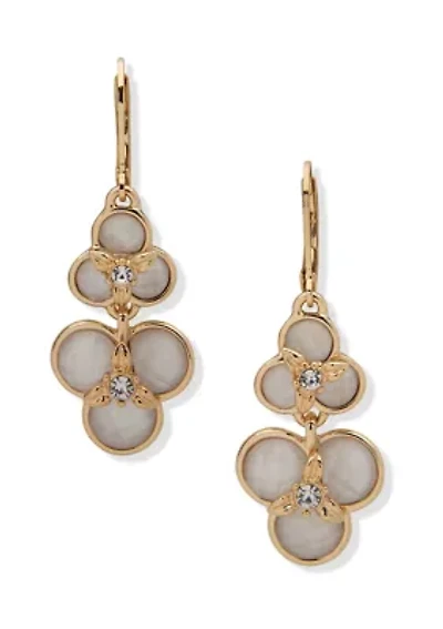 Gold Tone White Flower Double Drop Earrings