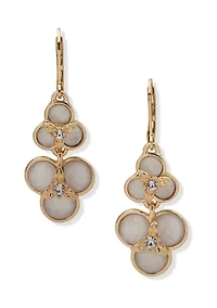 Gold Tone White Flower Double Drop Earrings