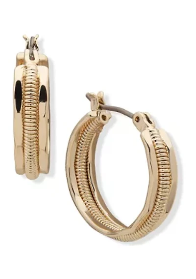 Gold Tone Small Smooth Texture Hoop Earrings