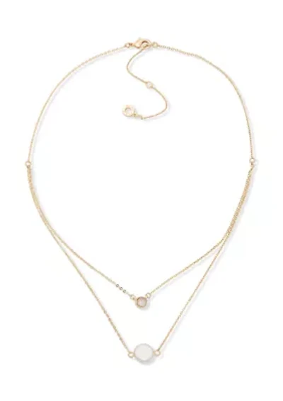 Gold Tone White Pearl Mother of Pearl 16 Inch Carded Pendant  Necklace