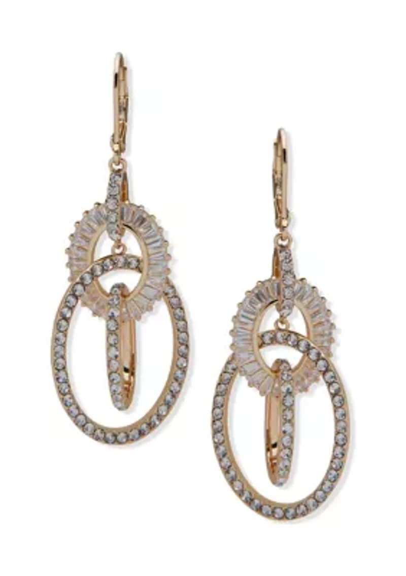 Silver Tone Crystal Pavé Baguette Orbital Oval Drop Earrings 