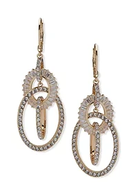 Silver Tone Crystal Pavé Baguette Orbital Oval Drop Earrings 