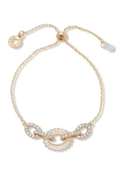Gold Tone Crystal Pavé Baguette Link Slider Bracelet 