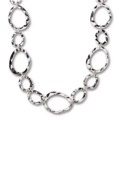 Silver Tone Hammered Ovals Chain Necklace