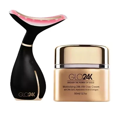 GLO24K Neck & Face LED Beauty Massager + 24k Moisturizing Day Cream