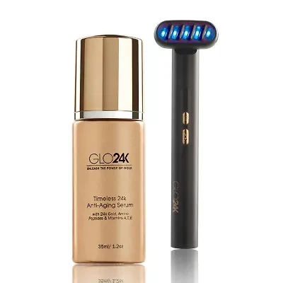 6-IN-1 Beauty Therapy Wand Red/Blue LED Facial Device +  24k Anti-Aging Serum