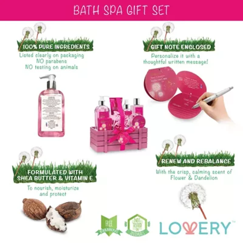 Lovery Home Spa Gift Basket - Luxury Flower Dandelion 8 pc Gift set