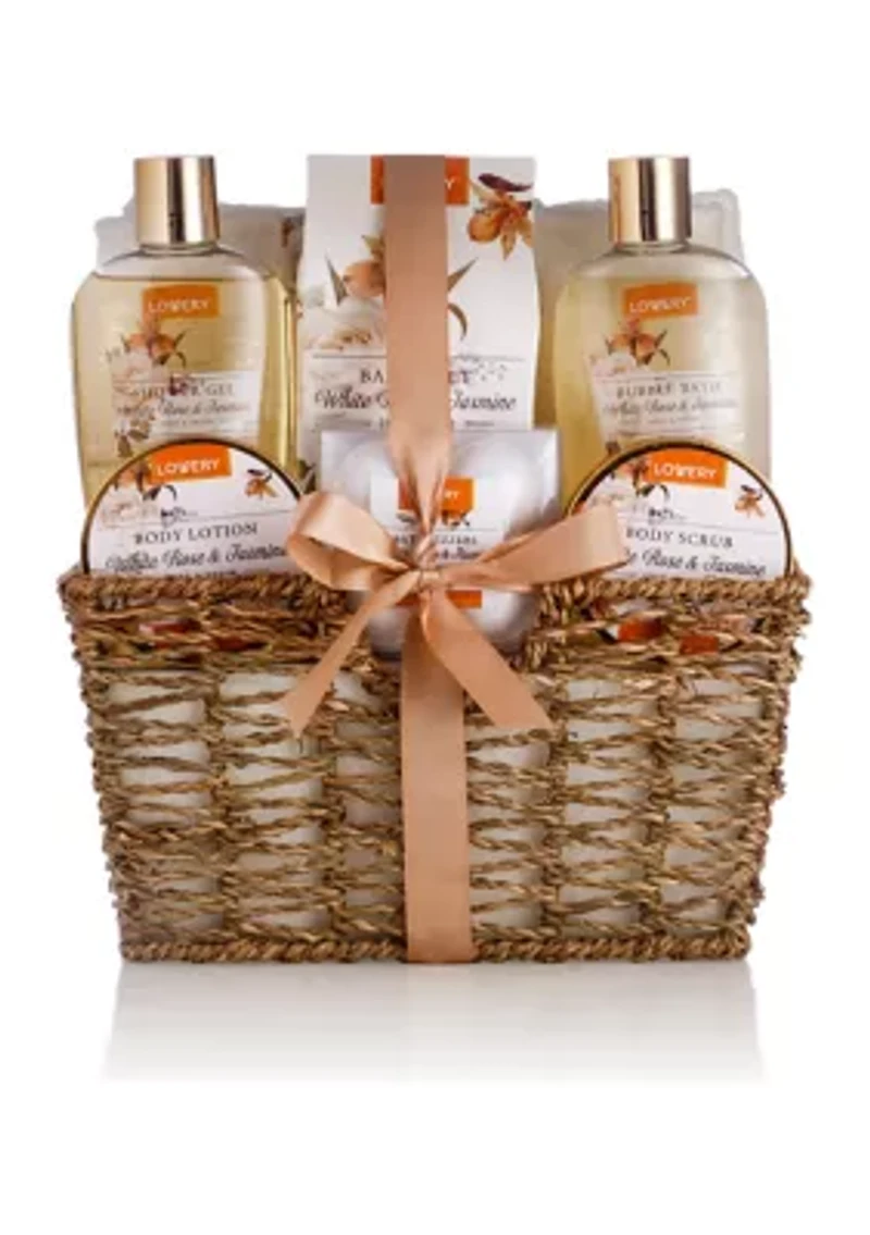 Lovery Home Spa Gift Basket - White Rose & Jasmine - Luxury 11 pc Bath & Body gift