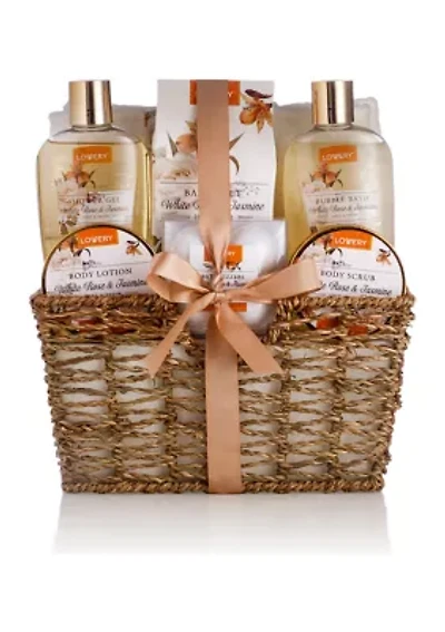 Lovery Home Spa Gift Basket - White Rose & Jasmine - Luxury 11 pc Bath & Body gift