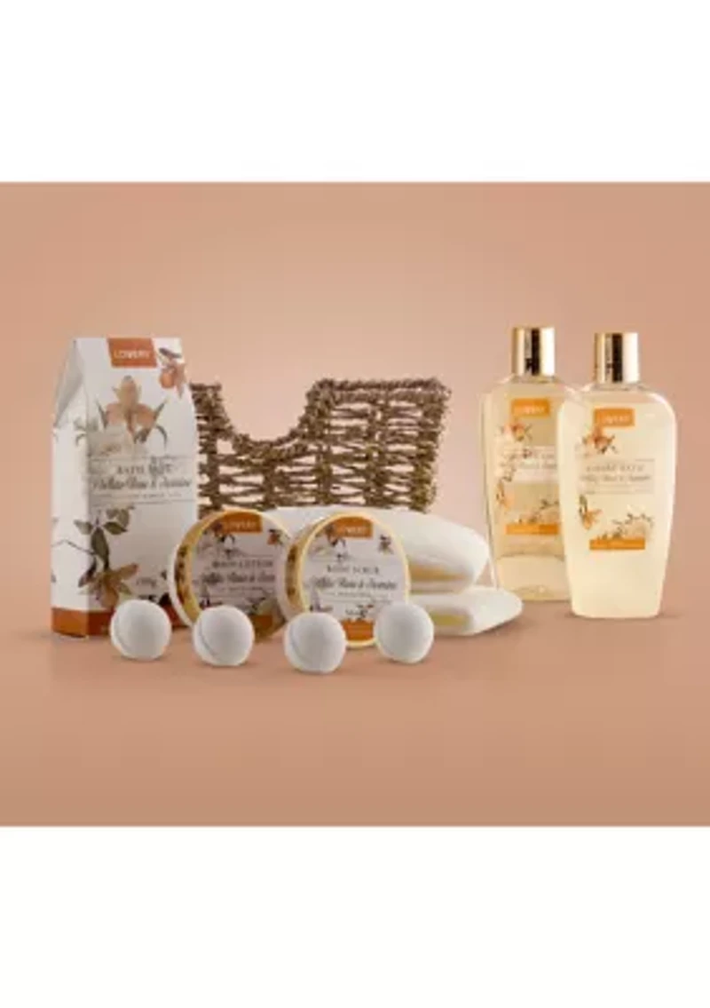 Lovery Home Spa Gift Basket - White Rose & Jasmine - Luxury 11 pc Bath & Body gift
