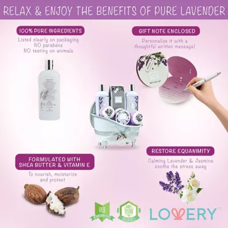 Lovery Gift Basket Set - Lavender and Jasmine Scent - XL Bath Bombs
