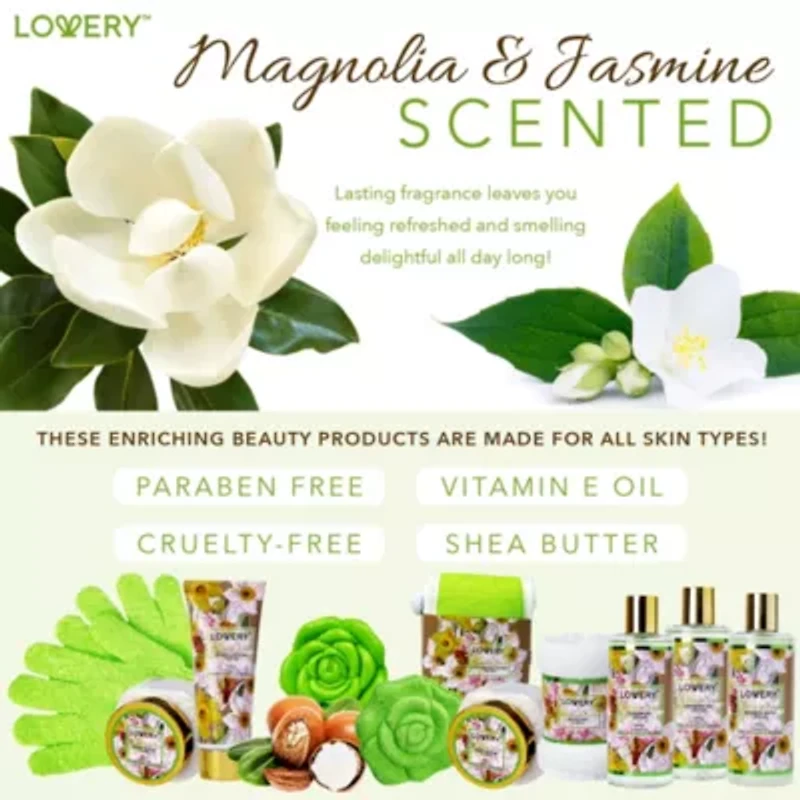 Lovery Home Spa Gift Baskets - Magnolia & Jasmine Scent - 13pc set