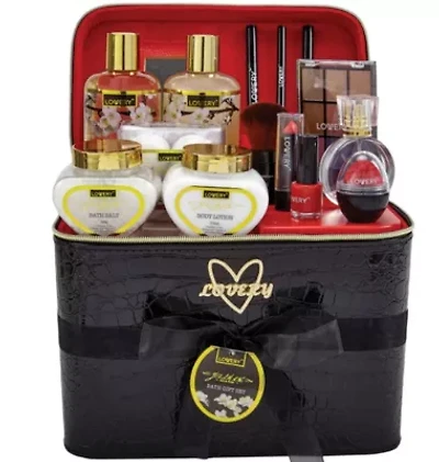 Lovery Premium Bath & Body Gift Basket - Jasmine Scent - Home Spa & Makeup Set - 30pc