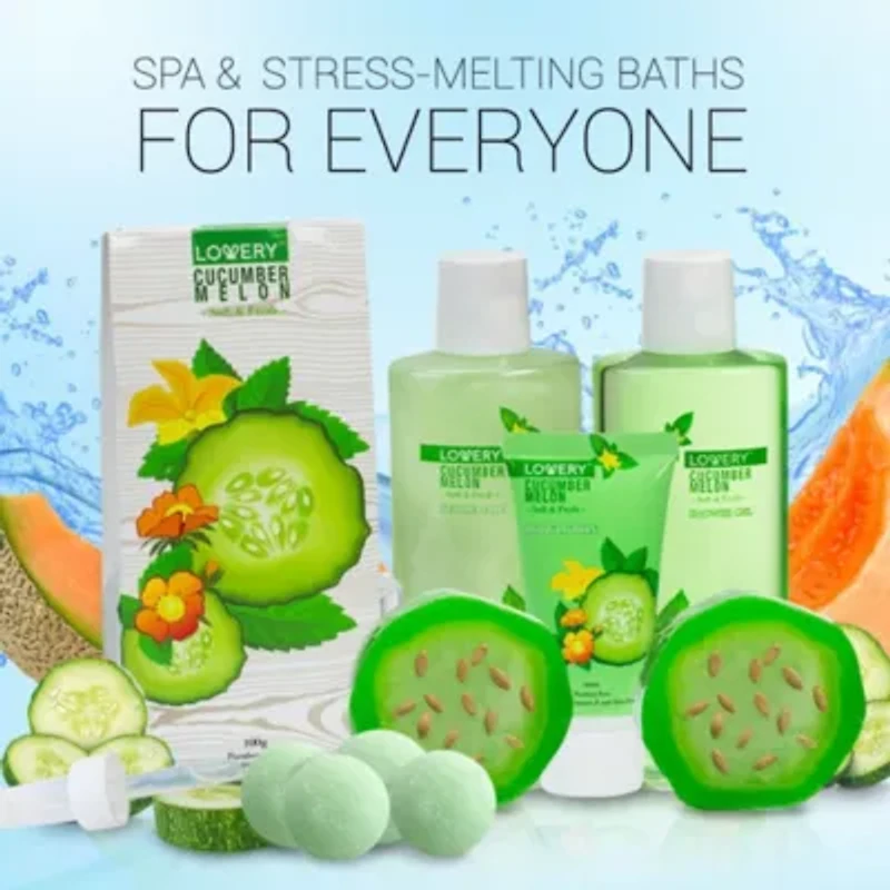Lovery Home Spa Gift Set - Aromatherapy Kit - Natural Cucumber & Organic Melon - 12 pc