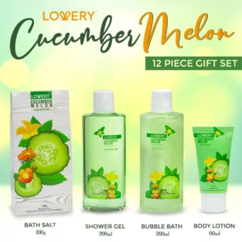 Lovery Home Spa Gift Set - Aromatherapy Kit - Natural Cucumber & Organic Melon - 12 pc