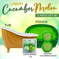 Lovery Home Spa Gift Set - Aromatherapy Kit - Natural Cucumber & Organic Melon - 12 pc