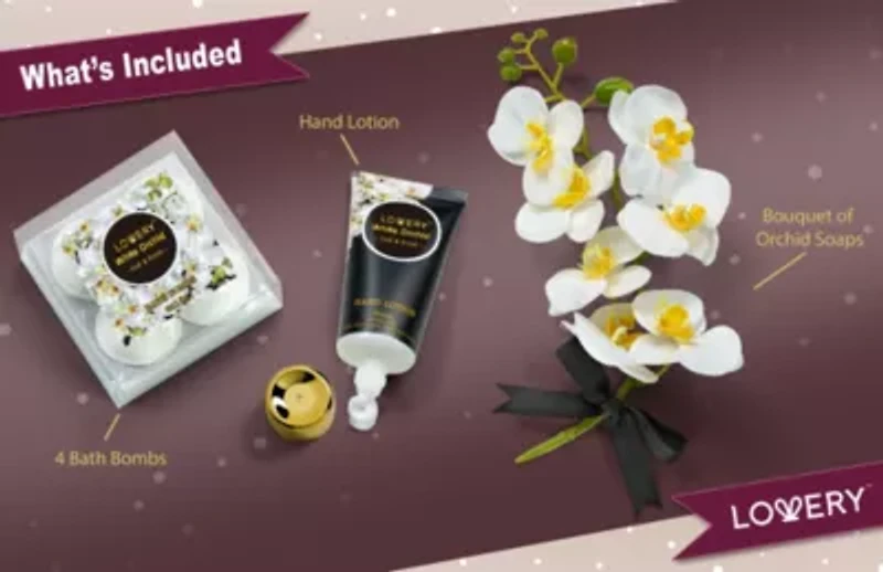 Lovery Home Spa Gift Baskets - Plant Essential Oil with White Orchid Soap Petals