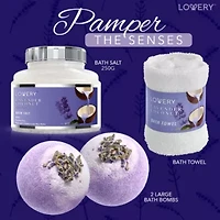 Lovery Home Spa Gift Set - Lavender Coconut - Handmade Pearl Basket - 9pc