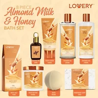 Lovery Bath Gift Set - Almond Milk & Honey Spa - With Handmade Oatmeal Soap & More