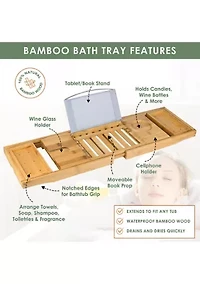 Lovery Premium Bamboo Bathtub Caddy Gift Set - Expandable Tray