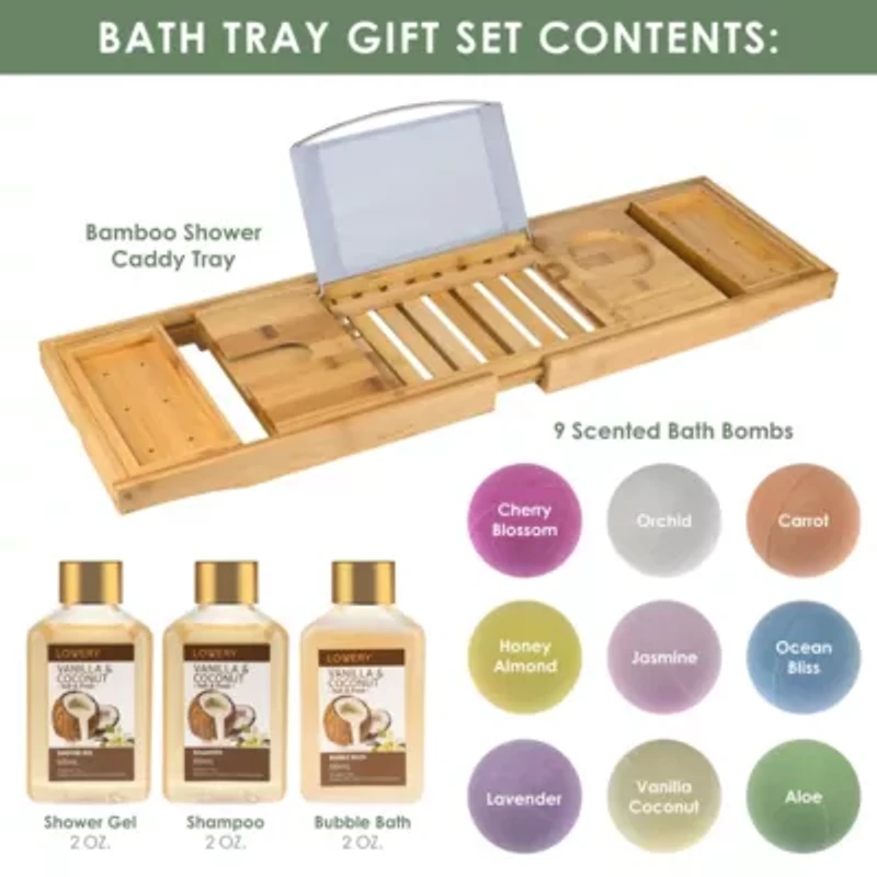 Lovery Premium Bamboo Bathtub Caddy Gift Set - Expandable Tray