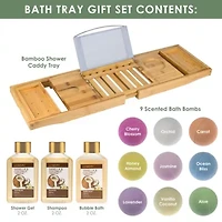 Lovery Premium Bamboo Bathtub Caddy Gift Set - Expandable Tray