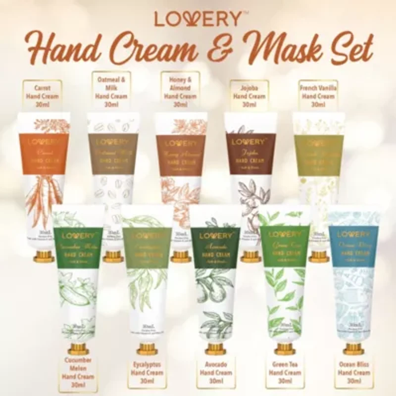 Lovery Hand Cream & Hand Mask Gift Set - 10 Hand Lotions and 5 Hand Masks
