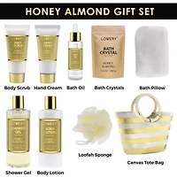 Home Spa Kit - Honey Almond Scent - Luxury Bath & Shower Gift for Women & Men