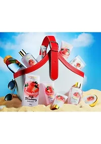 Home Spa Kit Gift Set – Strawberry Milk Scented Bath Set - 25Pcs - in a Leather Tote Bag