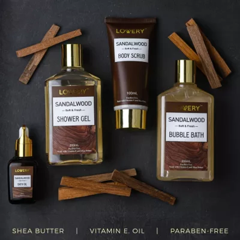 Luxury Spa Kit for Men - Sandalwood Bath Set - Personal Care Kit in Brown Leather Cosmetic Bag