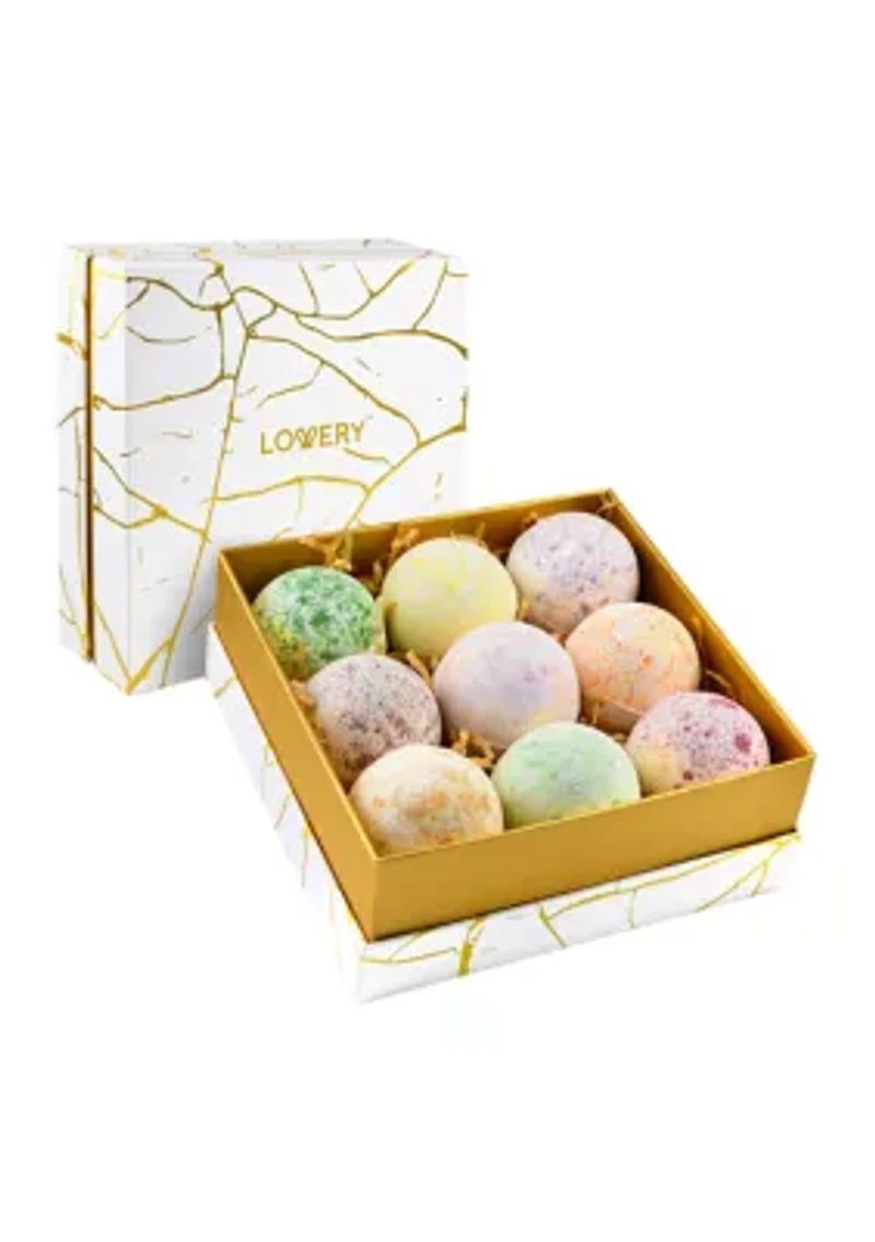 Marble Bath Bombs Set, 9 Handmade Bubble Bombs Gift Box
