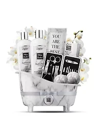 Spa Gifts - Bath & Body Gift Set - White Orchid Self Care Gift Basket in Marble Tub