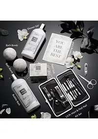 Spa Gifts - Bath & Body Gift Set - White Orchid Self Care Gift Basket in Marble Tub