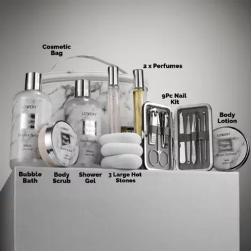 Premium 25pc Massage Kit, White Marble Beauty and Self Care Spa Set with Stones