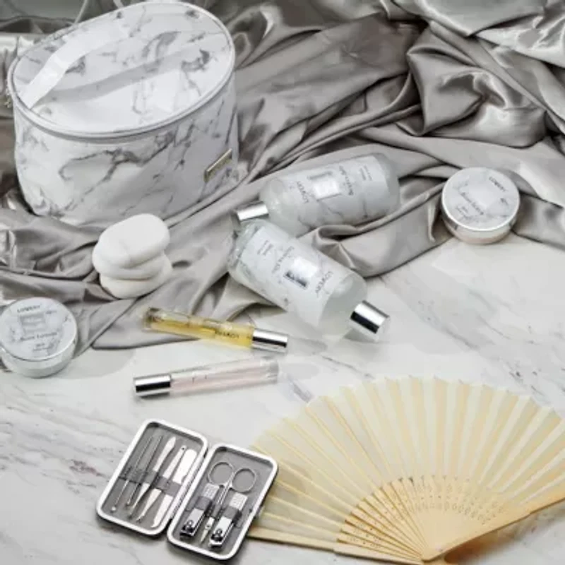 Premium 25pc Massage Kit, White Marble Beauty and Self Care Spa Set with Stones