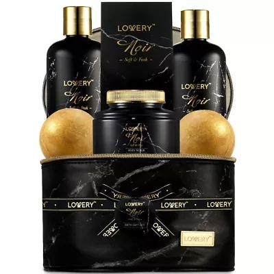 Deluxe Noir Bath and Body Kit with 24 Karate Gold Bath Bombs - Relaxing Spa Bag