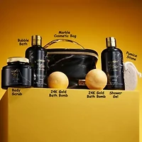 Deluxe Noir Bath and Body Kit with 24 Karate Gold Bath Bombs - Relaxing Spa Bag