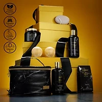 Deluxe Noir Bath and Body Kit with 24 Karate Gold Bath Bombs - Relaxing Spa Bag