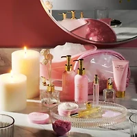 Luxury Spa Kit, 18pc Pink Rose Relaxing Basket with Perfumes, Gua Sha and More