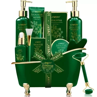 Luxury Holiday Basket, Eucalyptus Stress Relief Spa Kit, Bath and Body Care