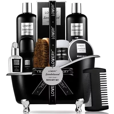 Deluxe Sandalwood Self Care Grooming Beard Kit, 10pc Bath and Body Relaxing Set