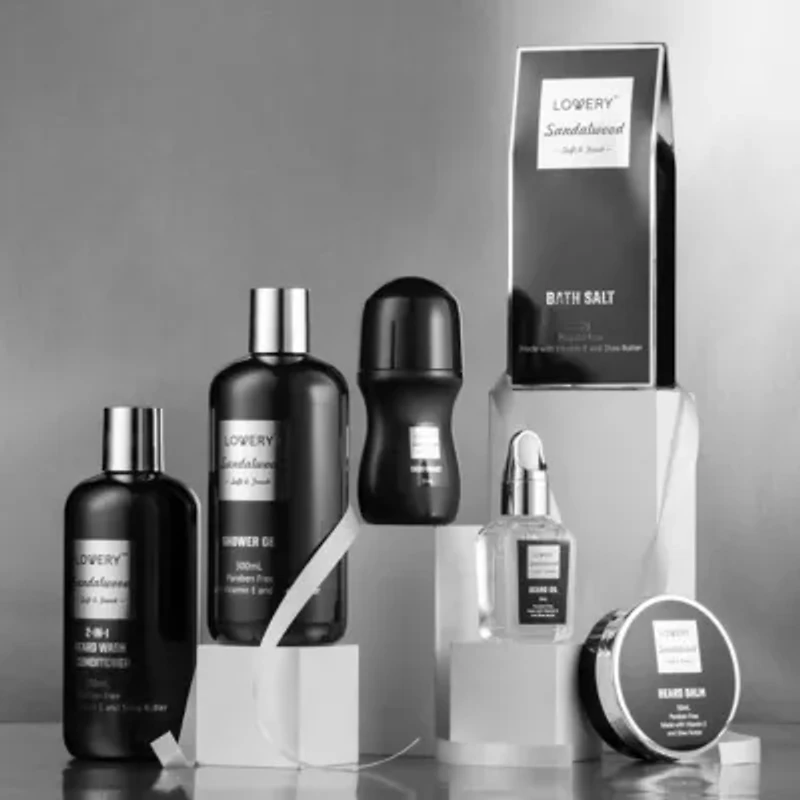 Deluxe Sandalwood Self Care Grooming Beard Kit, 10pc Bath and Body Relaxing Set